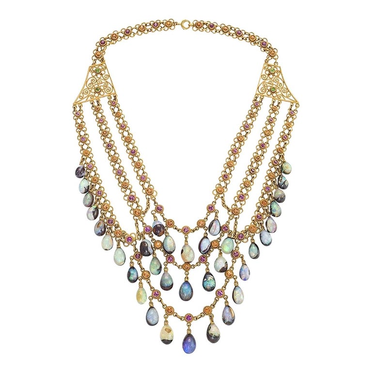 Boulder Opal and Multicolored Necklace For Sale at 1stDibs