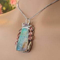 Boulder Opal and Sapphire Pendant Necklace in 18k and Platinum