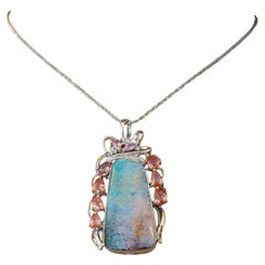 Boulder Opal and Sapphire Pendant Necklace in 18k and Platinum