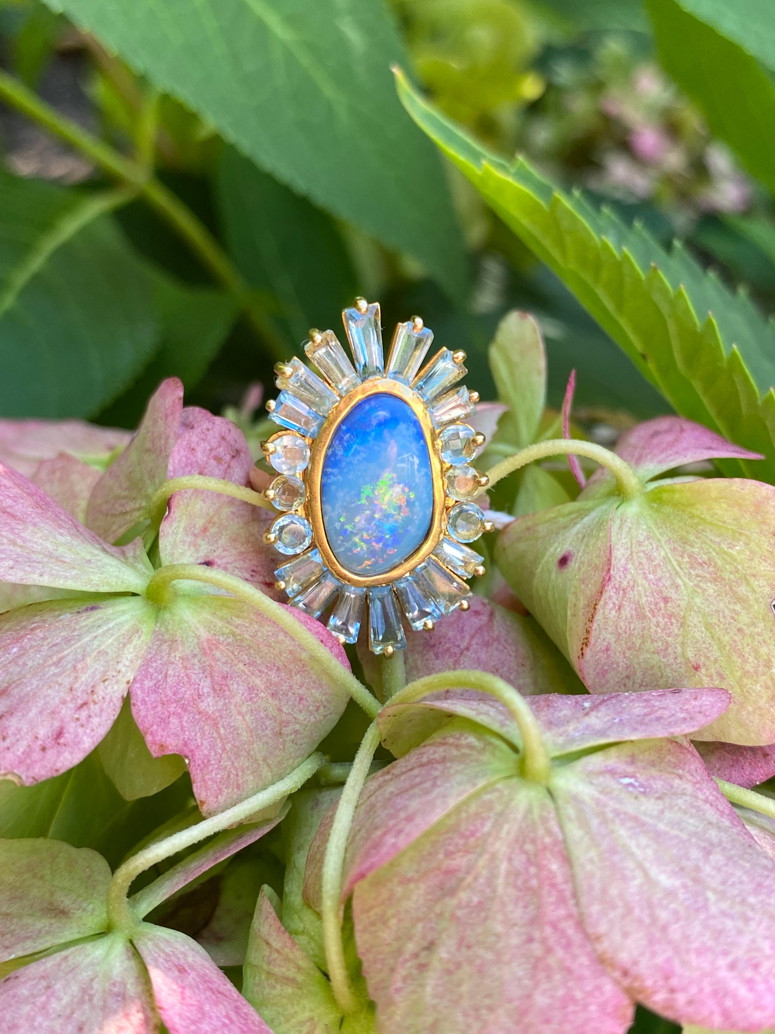 Boulder Opal, Aquamarine, 18kt Gold Cocktail Ring by Lauren Harper In New Condition For Sale In Winnetka, IL
