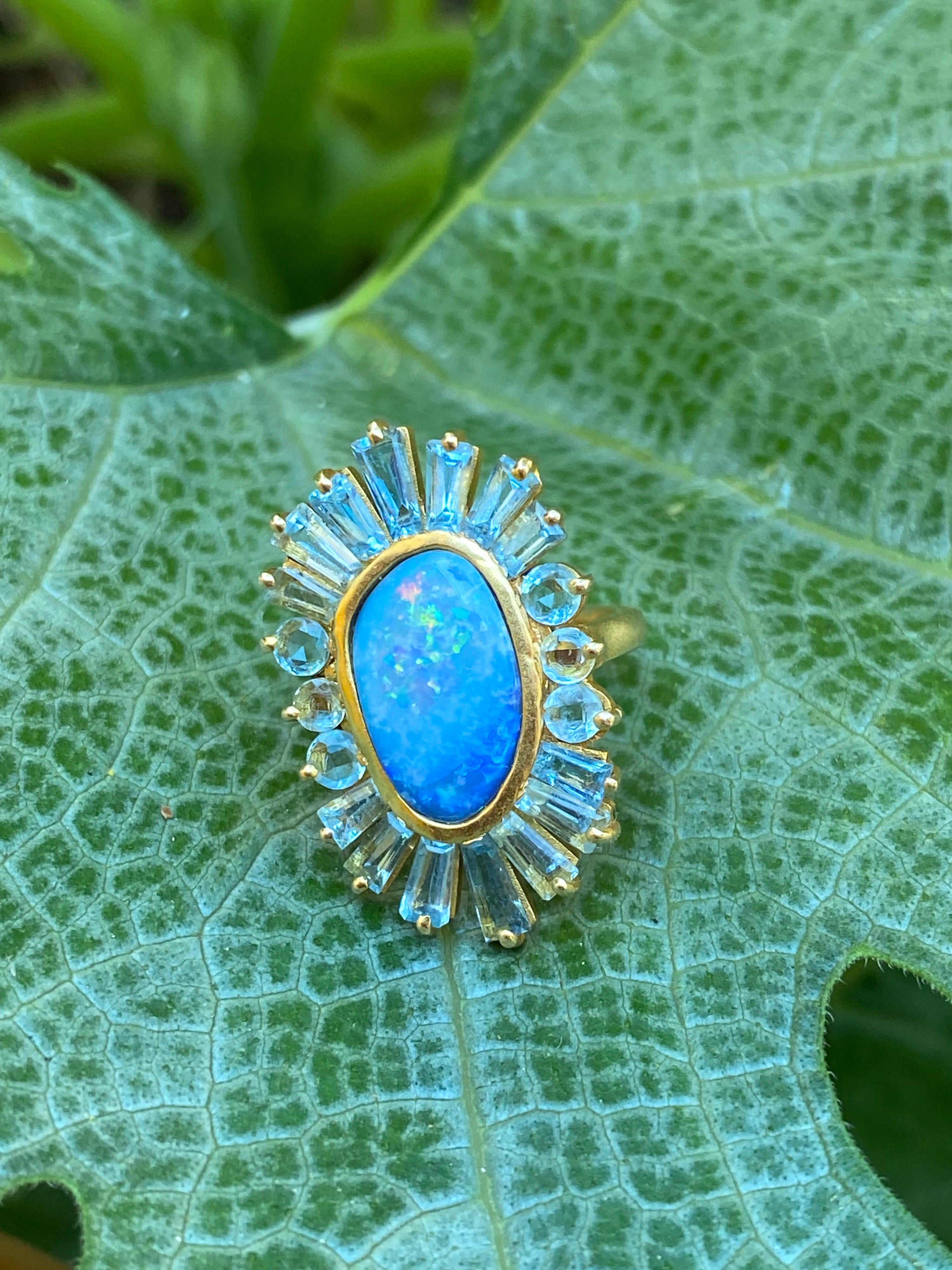 Women's Boulder Opal, Aquamarine, 18kt Gold Cocktail Ring by Lauren Harper For Sale