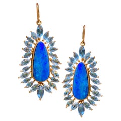 Boulder-Ohrringe aus Opal, Aquamarin und 18 Karat Gold von Lauren Harper