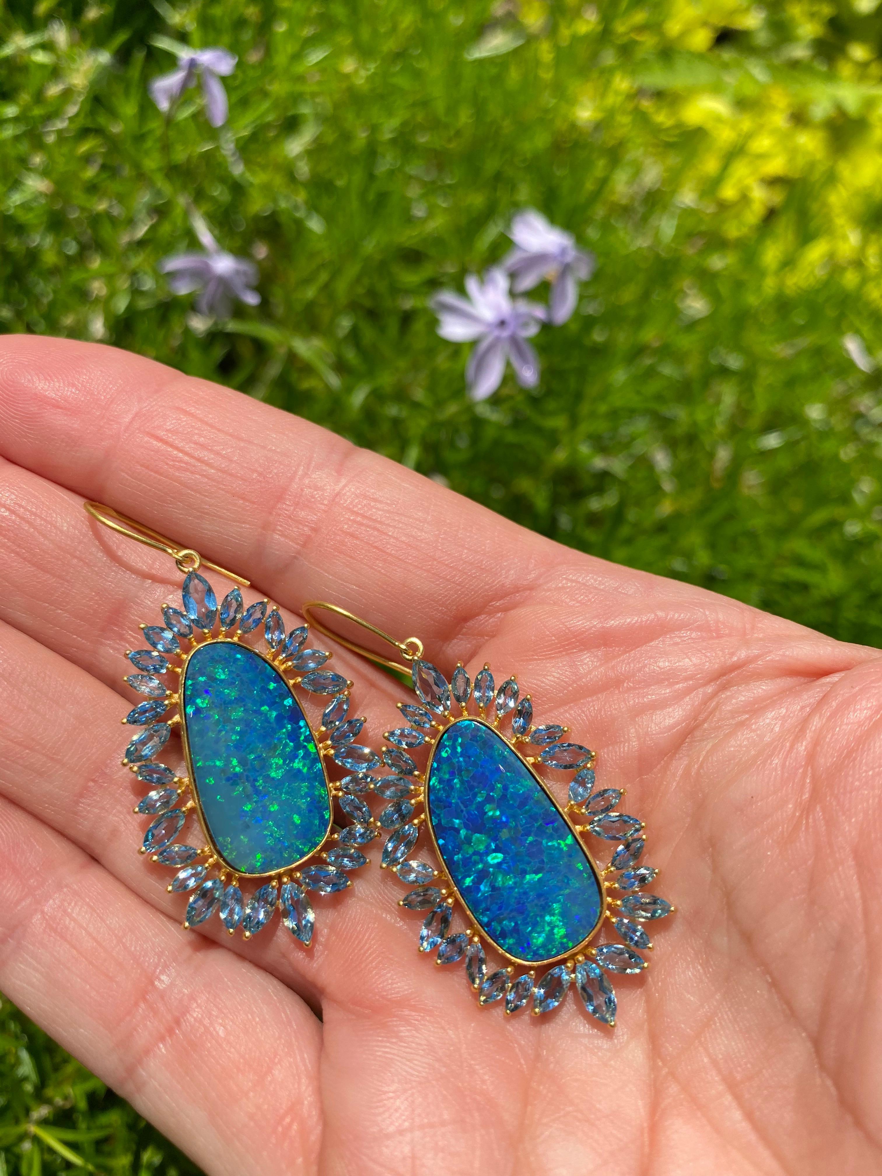 opal and aquamarine earrings