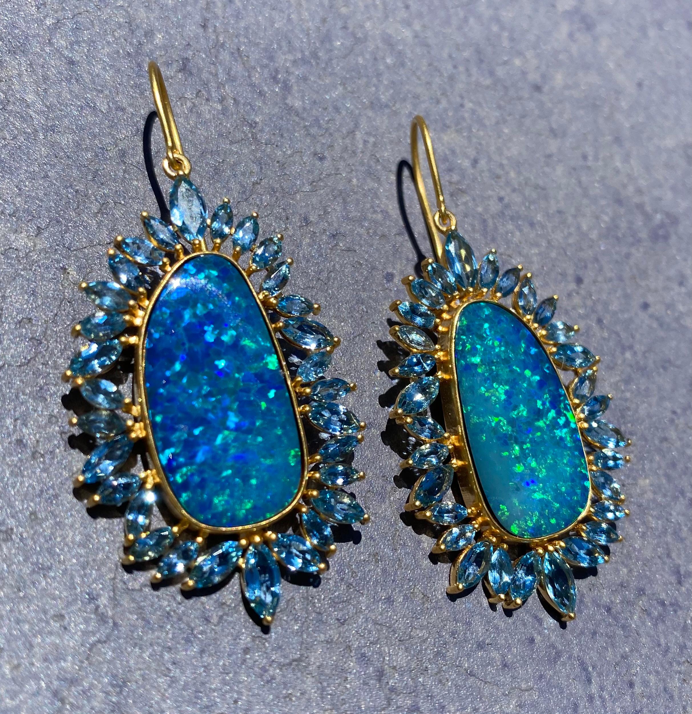 Boulder Opal, Aquamarine and 18kt Gold Lauren Harper Earrings 1