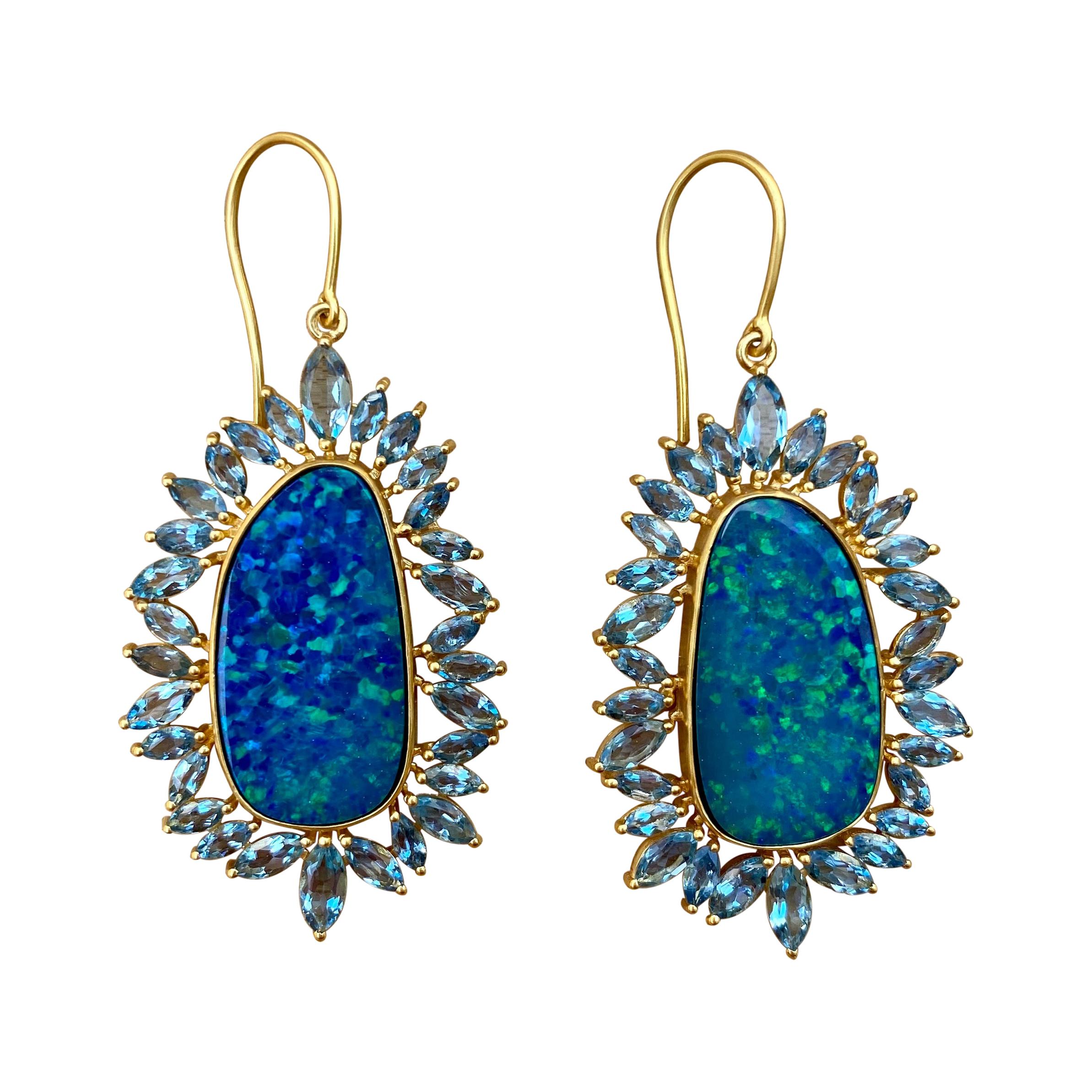Boulder Opal, Aquamarine and 18kt Gold Lauren Harper Earrings