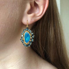Boulder Opal Blue Topaz Gold Earrings by Lauren Harper