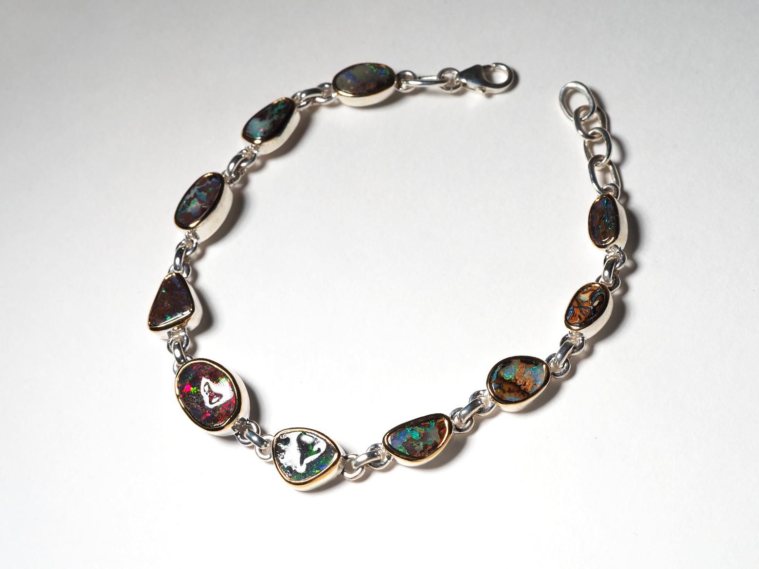 Boulder Opal Bracelet 925 silver natural Australian Gemstone 18K Gold plated In New Condition For Sale In Berlin, DE