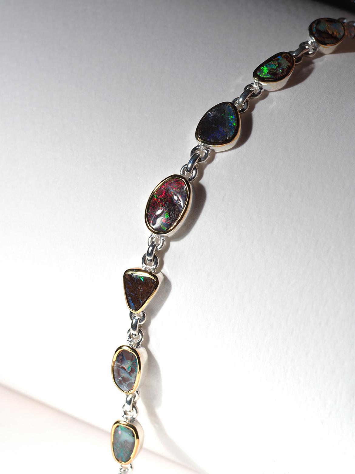 Boulder Opal Bracelet 925 silver natural Australian Gemstone 18K Gold plated For Sale 2