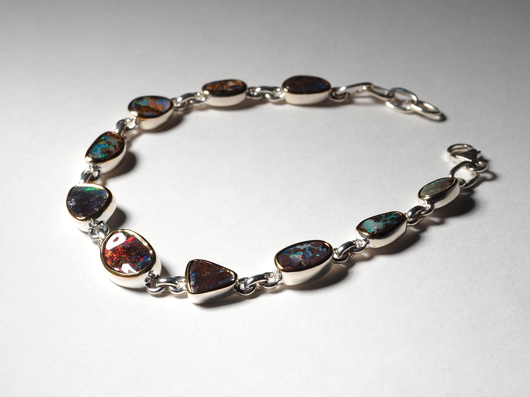 Boulder Opal Bracelet 925 silver natural Australian Gemstone 18K Gold plated For Sale 3