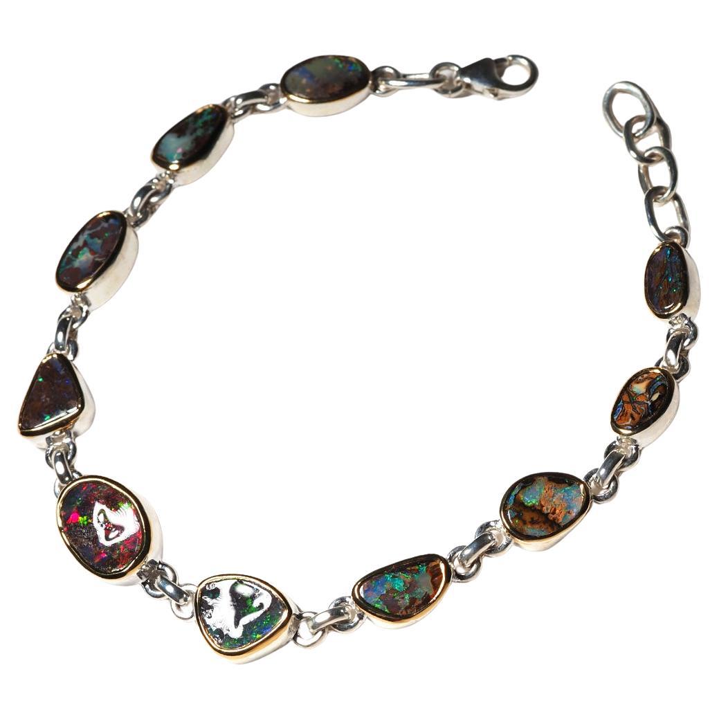 Boulder Opal Bracelet 925 silver natural Australian Gemstone 18K Gold plated For Sale