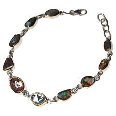 Boulder Opal Bracelet 925 silver natural Australian Gemstone 18K Gold plated
