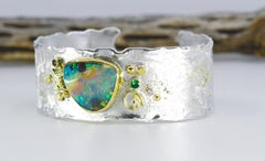 Boulder Opal Cuff Bracelet Alaskan Gold Nugget Diamond Sapphire Tsavorite Garnet