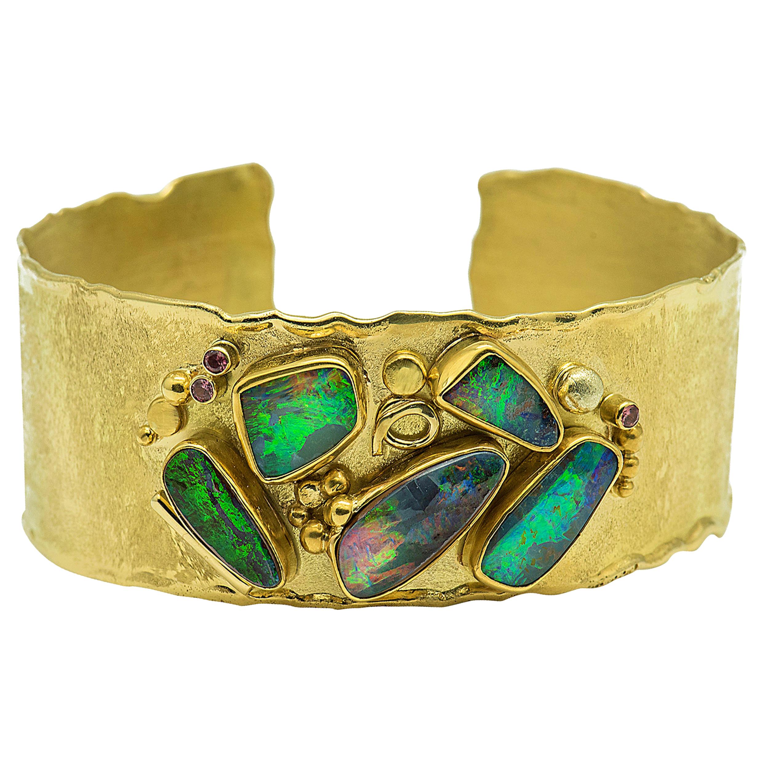 Boulder Opal Cuff Bracelet Sapphire 22 Karat 18 Karat
