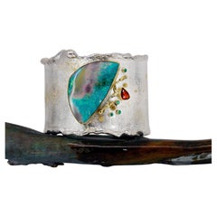 Boulder Opal Cuff Bracelet Sapphire Emeralds 22k 18k Sterling Silver