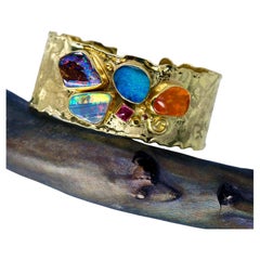Boulder Opal Cuff Bracelet Tourmaline Mexican Opal Zircon 22k 18k 14k Gold