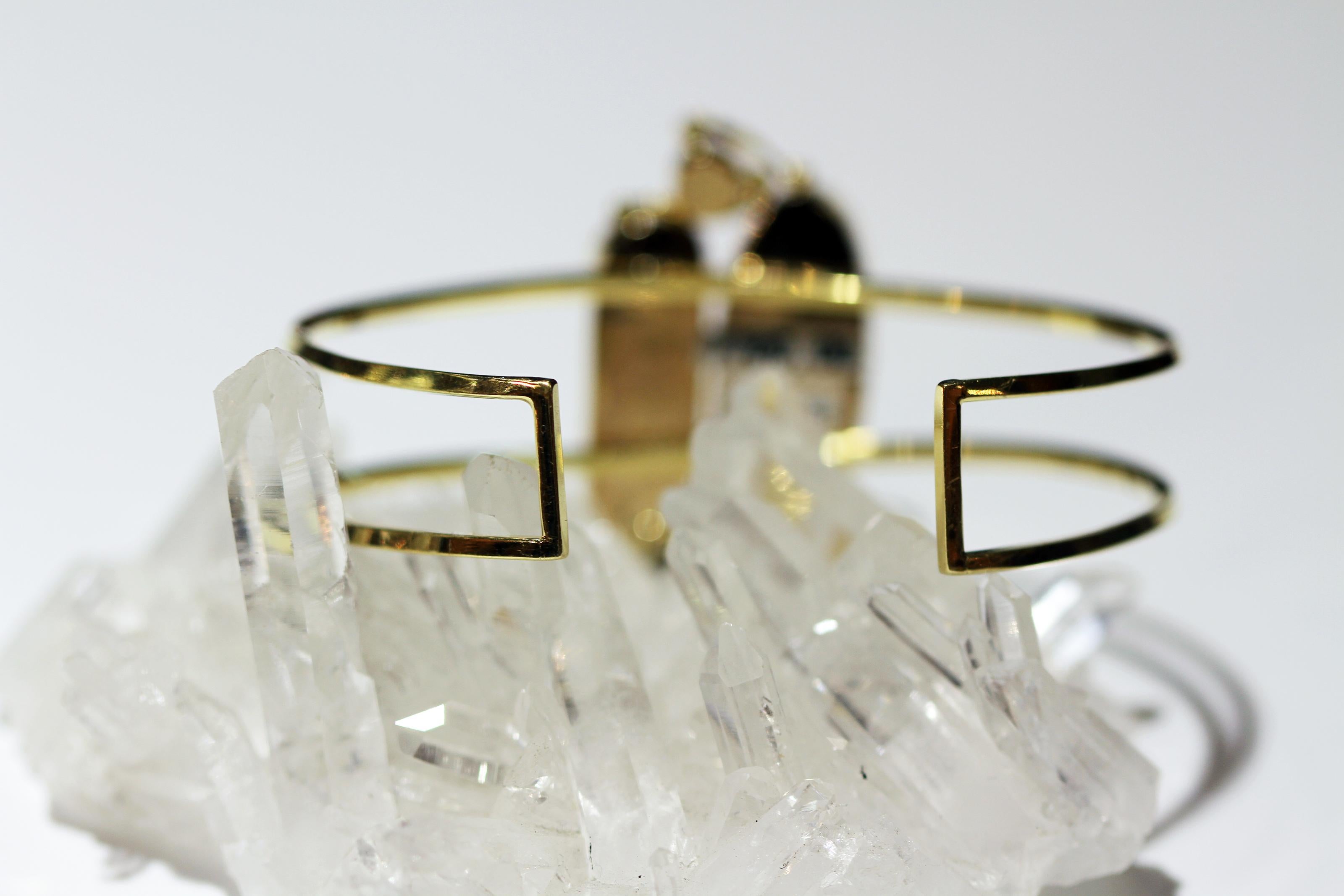 Artisan Boulder Opal Cuff Bracelet with Rose Cut Diamonds in 22 Karat and 18 Karat Gold