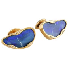 Boulder Opal Cufflinks with White Diamonds, Yellow Gold