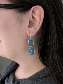 Boulder Opal Dangle Earrings w Diamond Accents in 14K Rose Gold