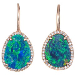 Boulder Opal Diamond Earrings 14 Karat Rose Gold Estate Fine Jewelry Freeform