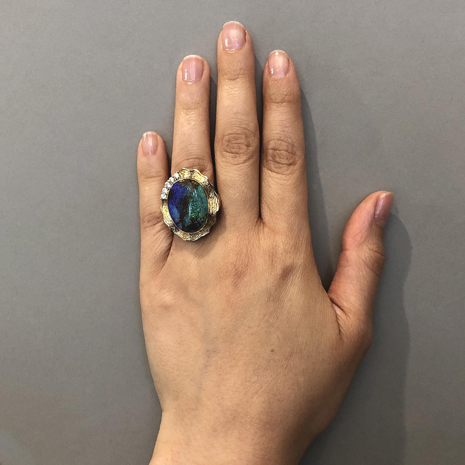Women's Boulder Opal Diamond Gold Ring For Sale