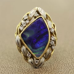 Boulder Opal Diamond Platinum Gold Ring