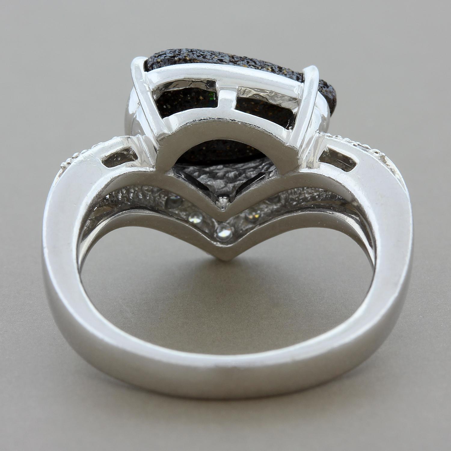 Women's Boulder Opal Diamond Platinum Ring