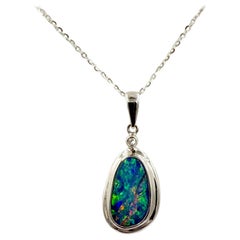 Boulder Opal Diamond White Gold Pendant Necklace