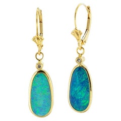 Boulder Opal Diamond Yellow Gold Drop Earrings