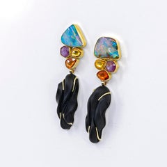 Boulder Opal Earring Sapphire Ruby Garnet 22k 18k Gold