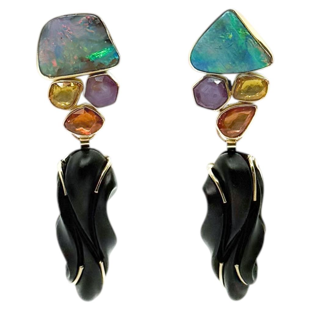 Boulder Opal Earring Sapphire Ruby Garnet 22k 18k Gold