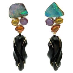 Boulder Opal Earring Sapphire Ruby Garnet 22k 18k Gold
