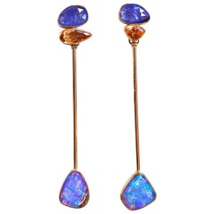 Boulder Opal Earring with Tanzanite and Natural Topaz