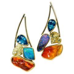 Boulder Opal Earrings Mexican Opal Apatite 22k 18k SS Alaskan Gold Nuggets
