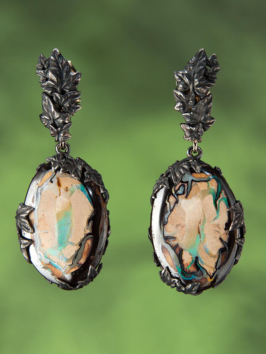 Oval Cut Boulder Opal Earrings Middle-Earth Tolkien Lord of the Rings For Sale