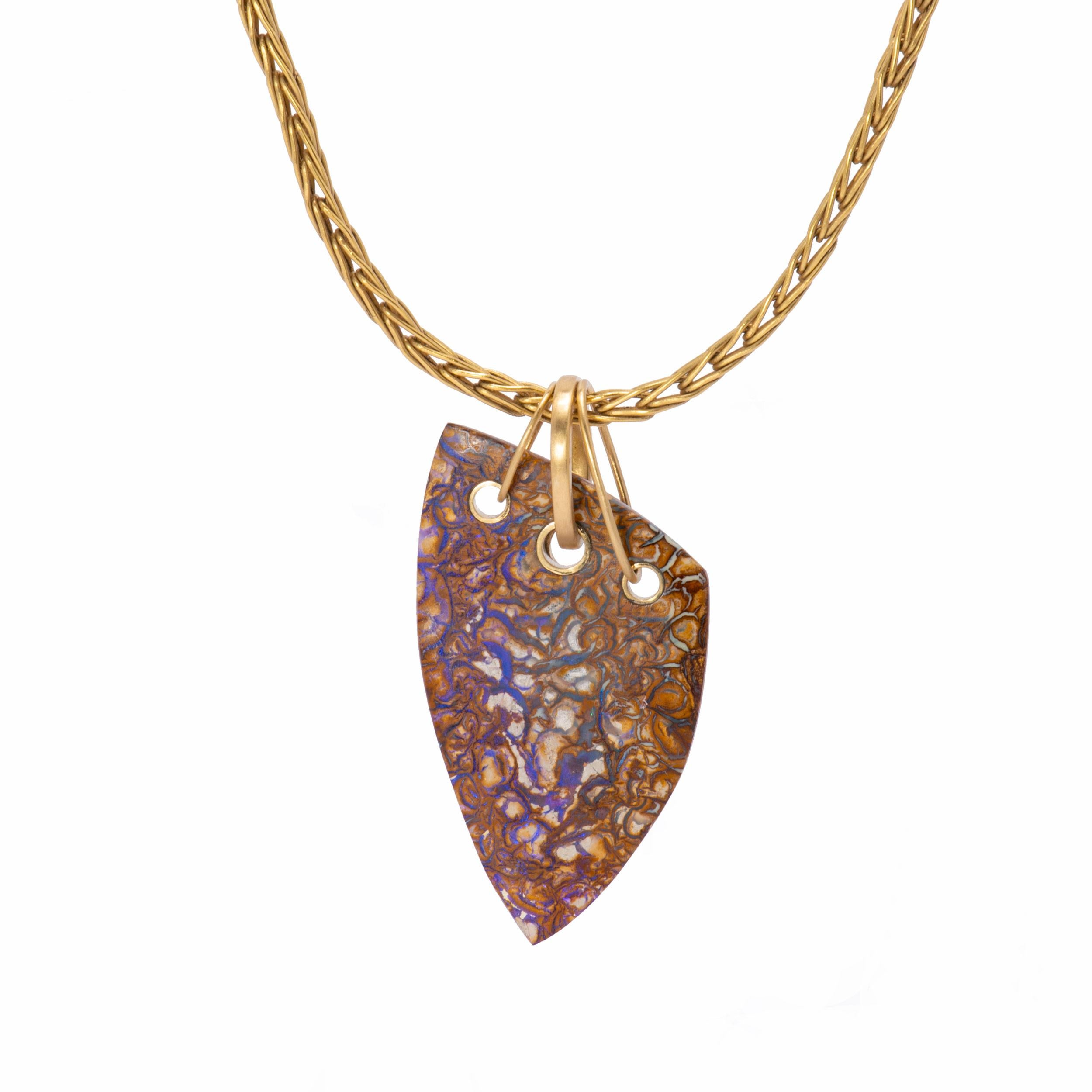 Boulder Opal and Eclipse Diamond Pendant in 18 Karat Gold For Sale 1