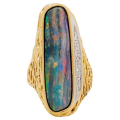 Boulder Opal Fancy Shape and White Diamond Cocktail Ring in 18k and Platinum