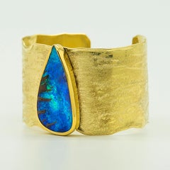 Boulder Opal Gold Cuff Bracelet 22 Karat Gold 18 Karat Gold Textured