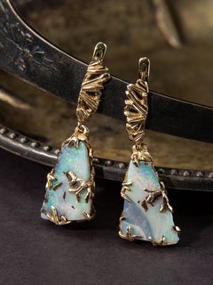 Boulder Opal Gold Earrings Triangle Australian Gemstone Rainbow gemstone