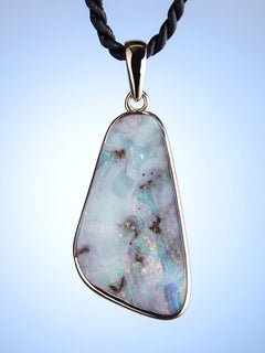Boulder Opal Gold Pendant Light Blue Australian Opal