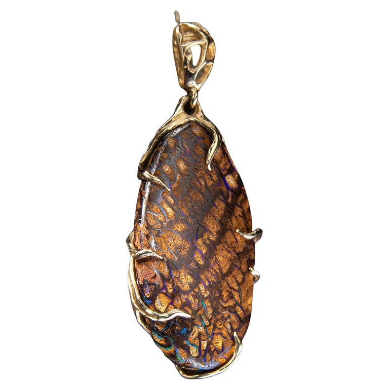 Boulder Opal Gold Pendant Oval Fine Jewelry Art Nouveau Unisex Jewels