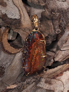 Boulder Opal Gold Pendant Russet Brown Australian Gemstone vintage style gift