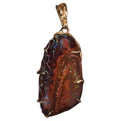 Boulder Opal Gold Pendant Russet Brown Australian Gemstone vintage style gift