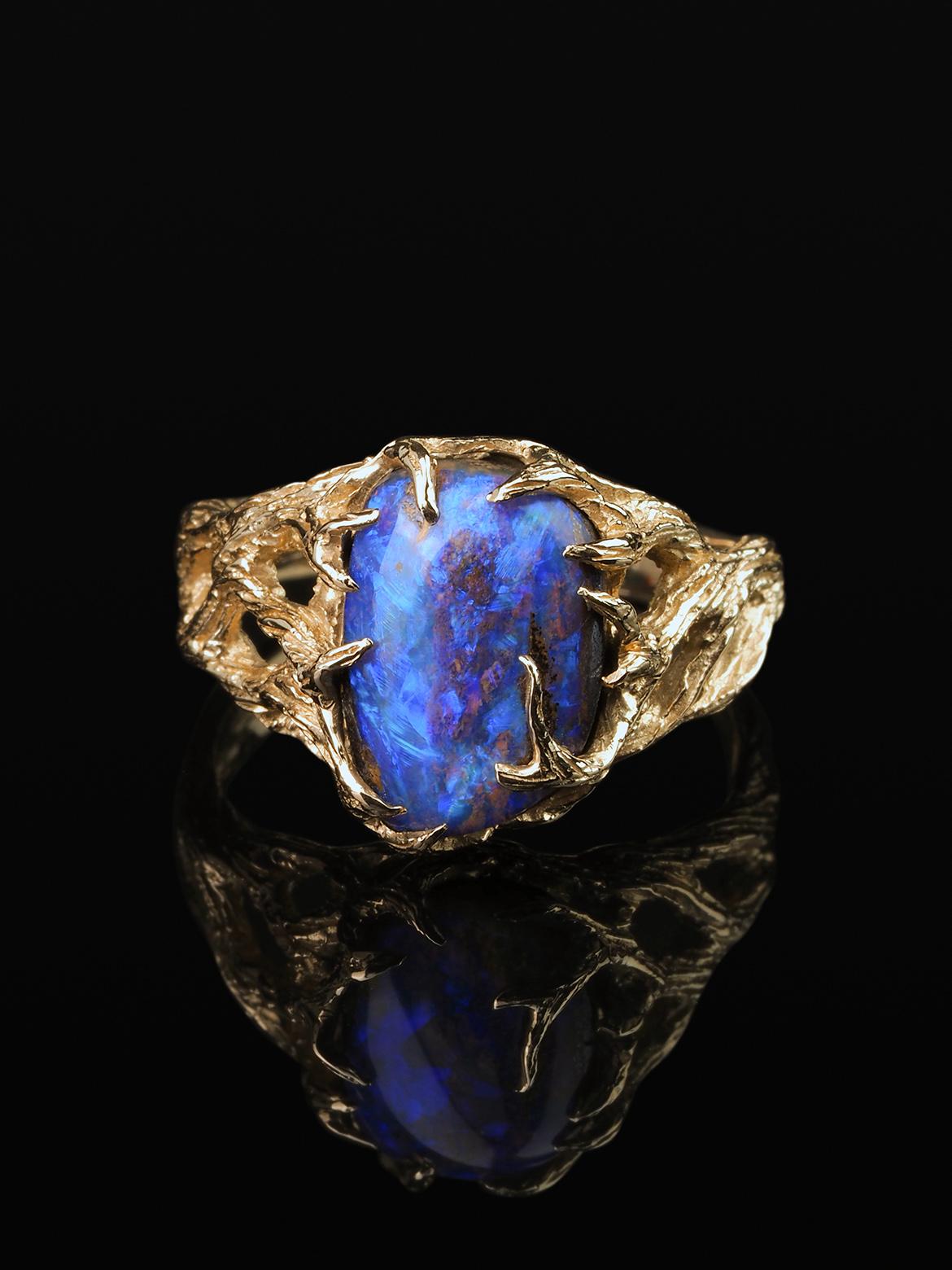 Boulder Opal Gold Ring Engagement fantasy style Elf Australian opal Neuf - En vente à Berlin, DE