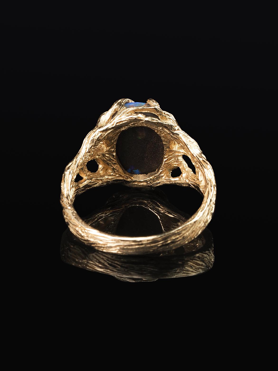 Boulder Opal Gold Ring Engagement fantasy style Elf Australian opal Unisexe en vente