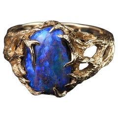 Used Boulder Opal Gold Ring Engagement fantasy style Elf Australian opal