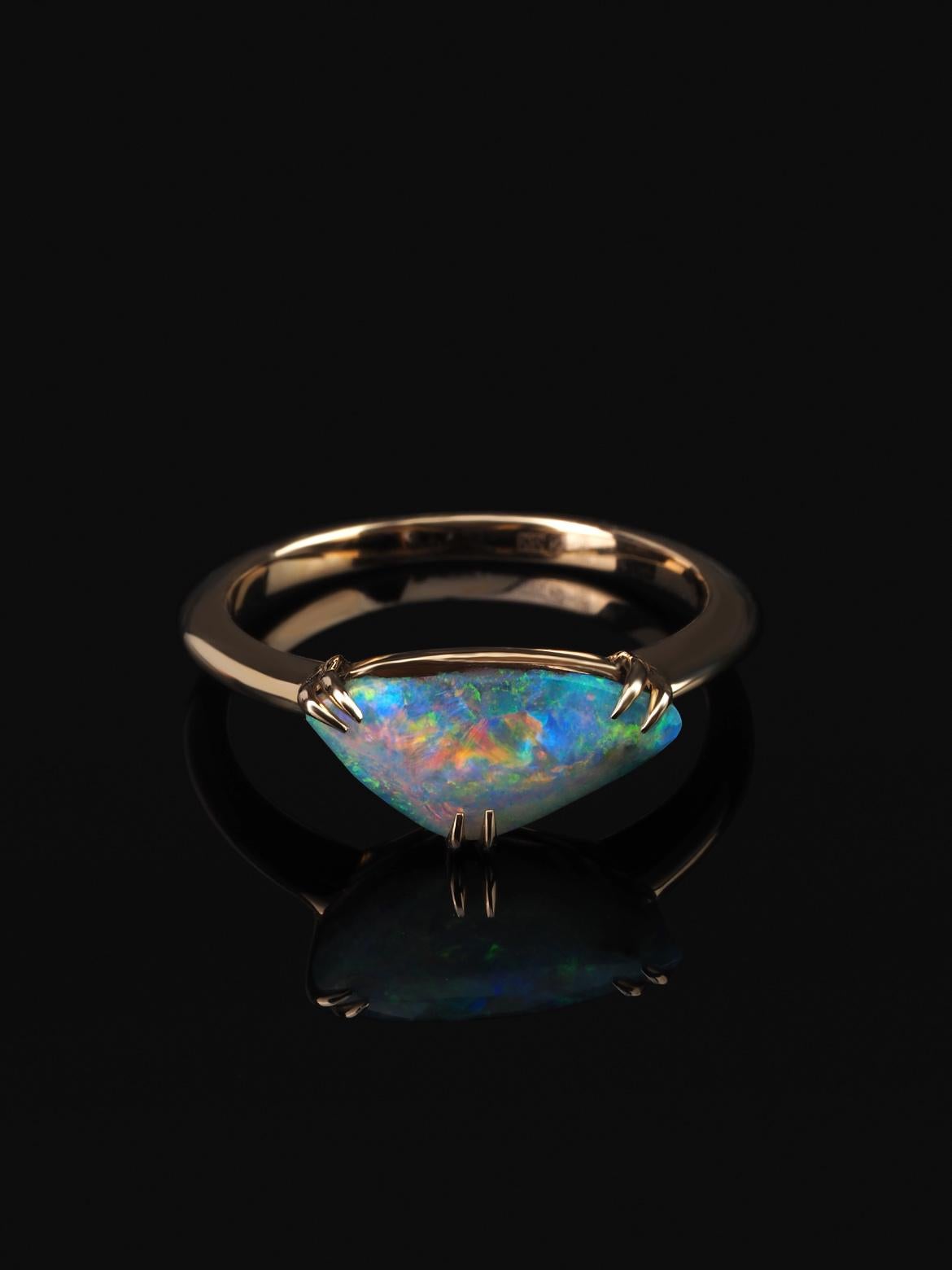 Boulder opal 14K gold ring
opal origin - Australia 
opal measurements - 0.16 х 0.24 х 0.51 in / 3 х 6 х 13 mm
stone weight - 2.83 carat
ring weight - 2.96 grams
ring size - 7 US

Collection: Minimal


We ship our jewelry worldwide – for our