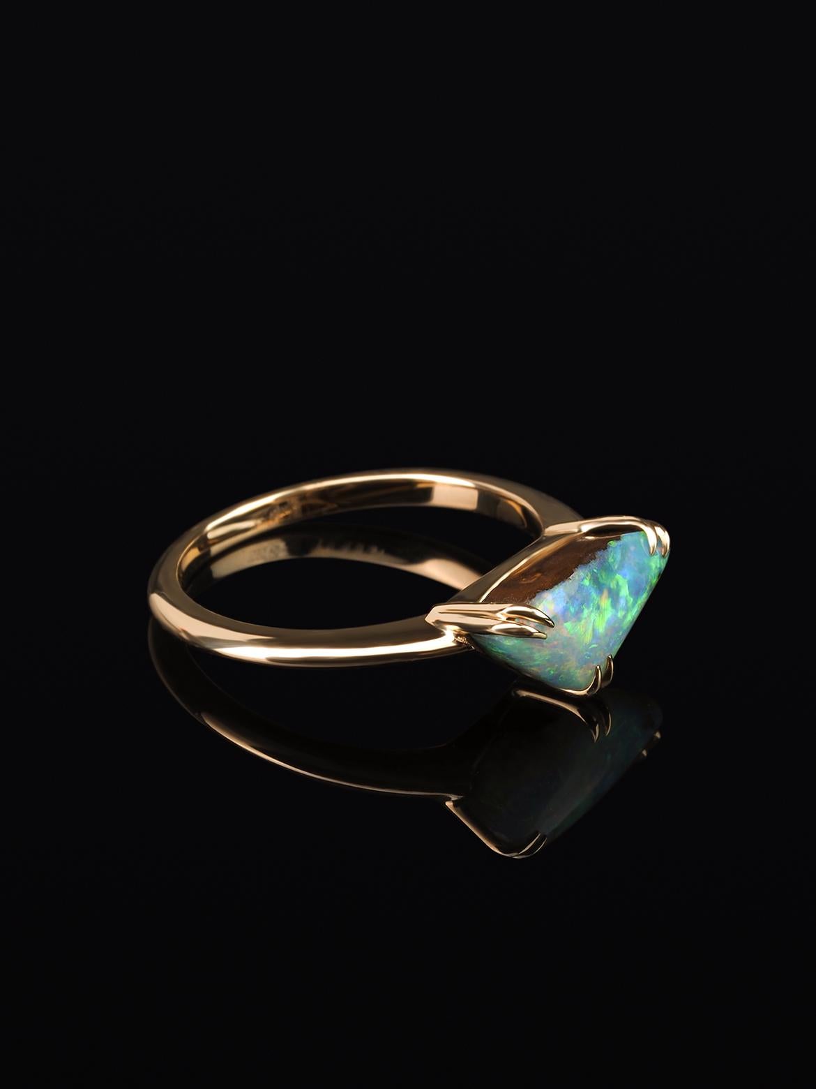 Artisan Boulder Opal Gold Ring Engagement ring For Sale