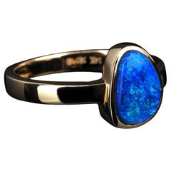 Boulder Opal Gold Ring Shimmering Australian Stone Cobalt Blue Colour gift wife