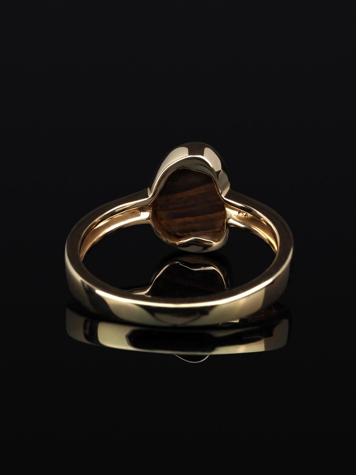 Boulder Opal Gold Ring Shimmering Australian Stone Cobalt Zinc Blue Space Unisex For Sale 2