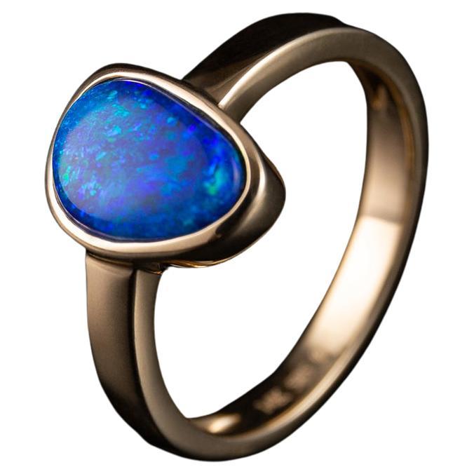 Boulder Opal Gold Ring Schimmernder australischer Stein Kobalt Zink Blau Space Unisex